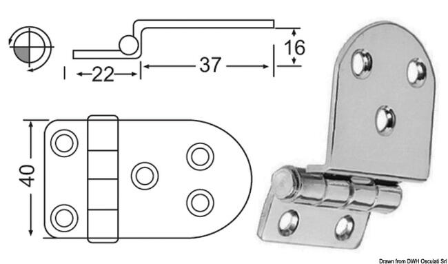 Cerniera Inox A Sbalzo 59x40 Mm